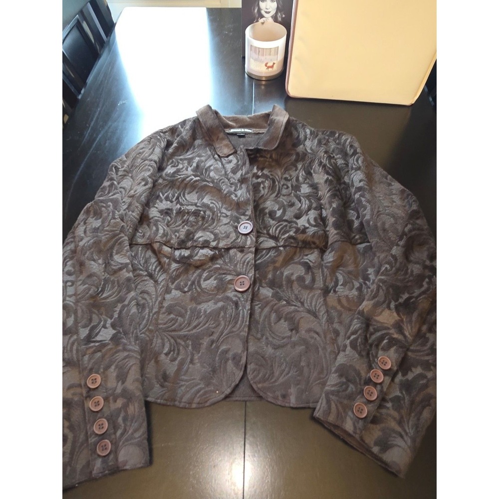 Essentials By Milano Faux Suede & Fur Jacket‎ XL - Embossed Damask Boho Brown